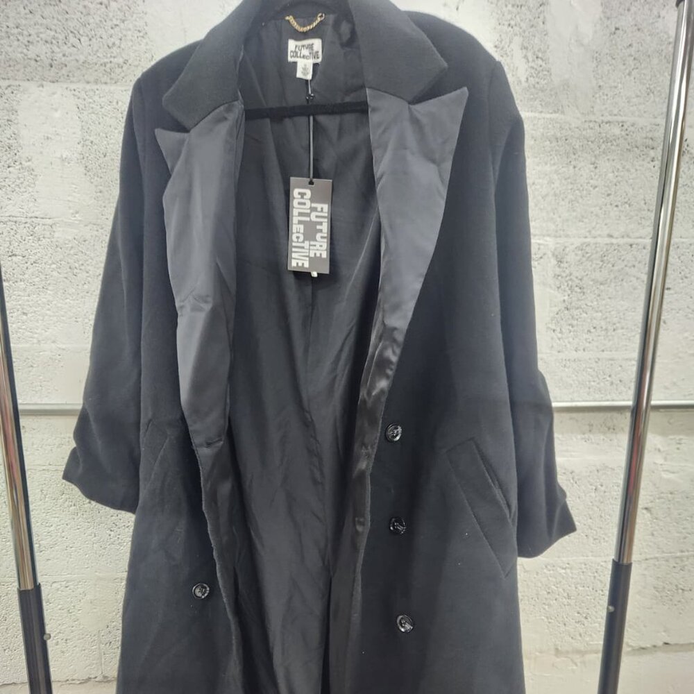 NWT Future Collective Black‎ Double-Breasted Long Coat Size M - Picture 5 of 14